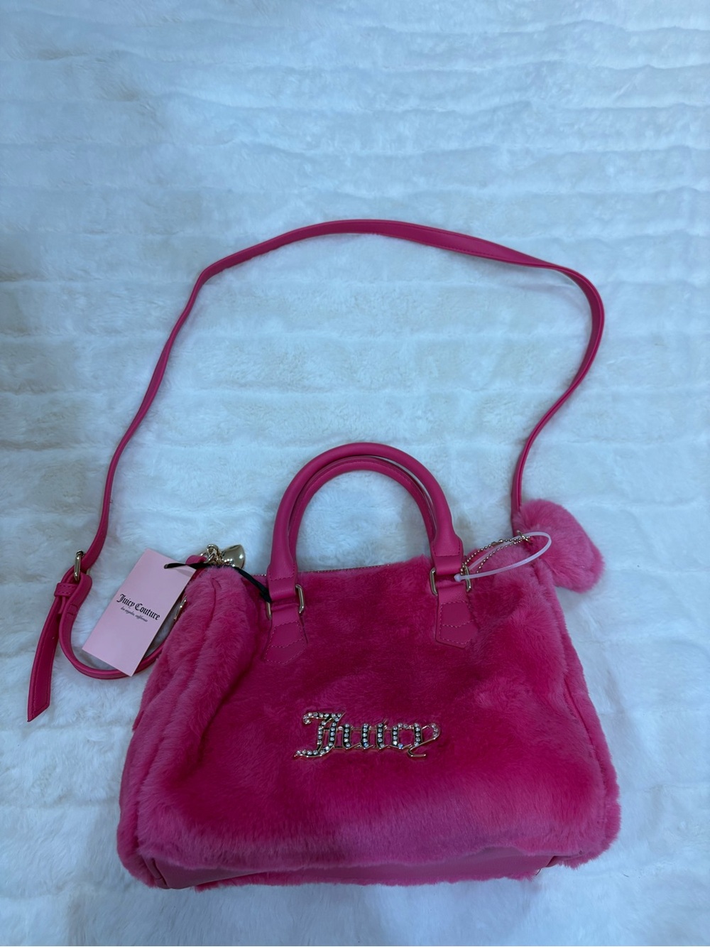 Juicy Couture Hot Pink Faux-Fur Satchel with Pom Charm